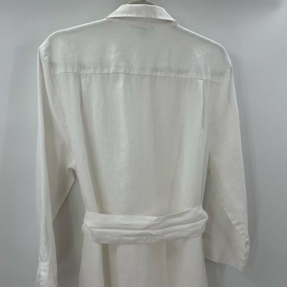 Saks Fifth Avenue Belted Linen Shirt Dress White XL - Picture 8 of 10